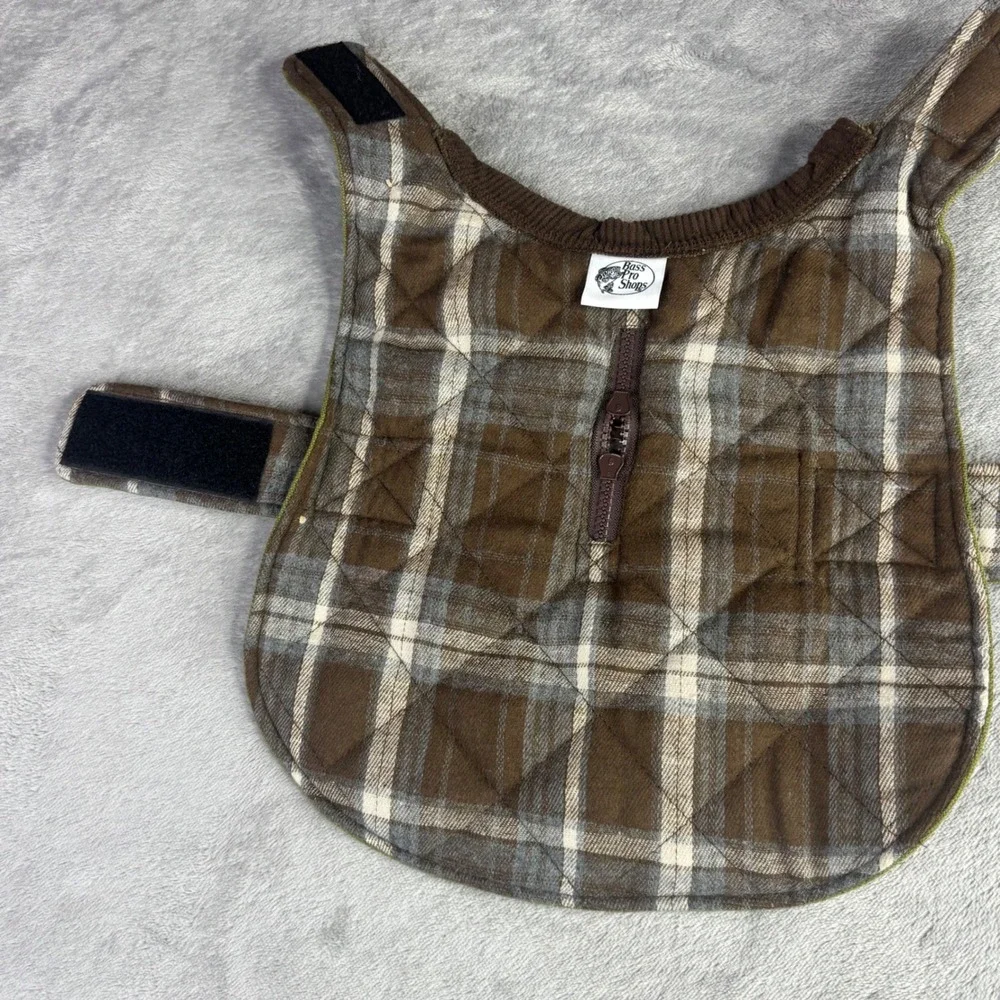 Bass‎ Pro Shops Dog Coat Small Green Canvas Plaid Lined Workwear Field Jacket